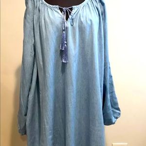 Ellos Women’s Denim Chambray Popover Boho Blouse Top Shirt Plus Size 3X